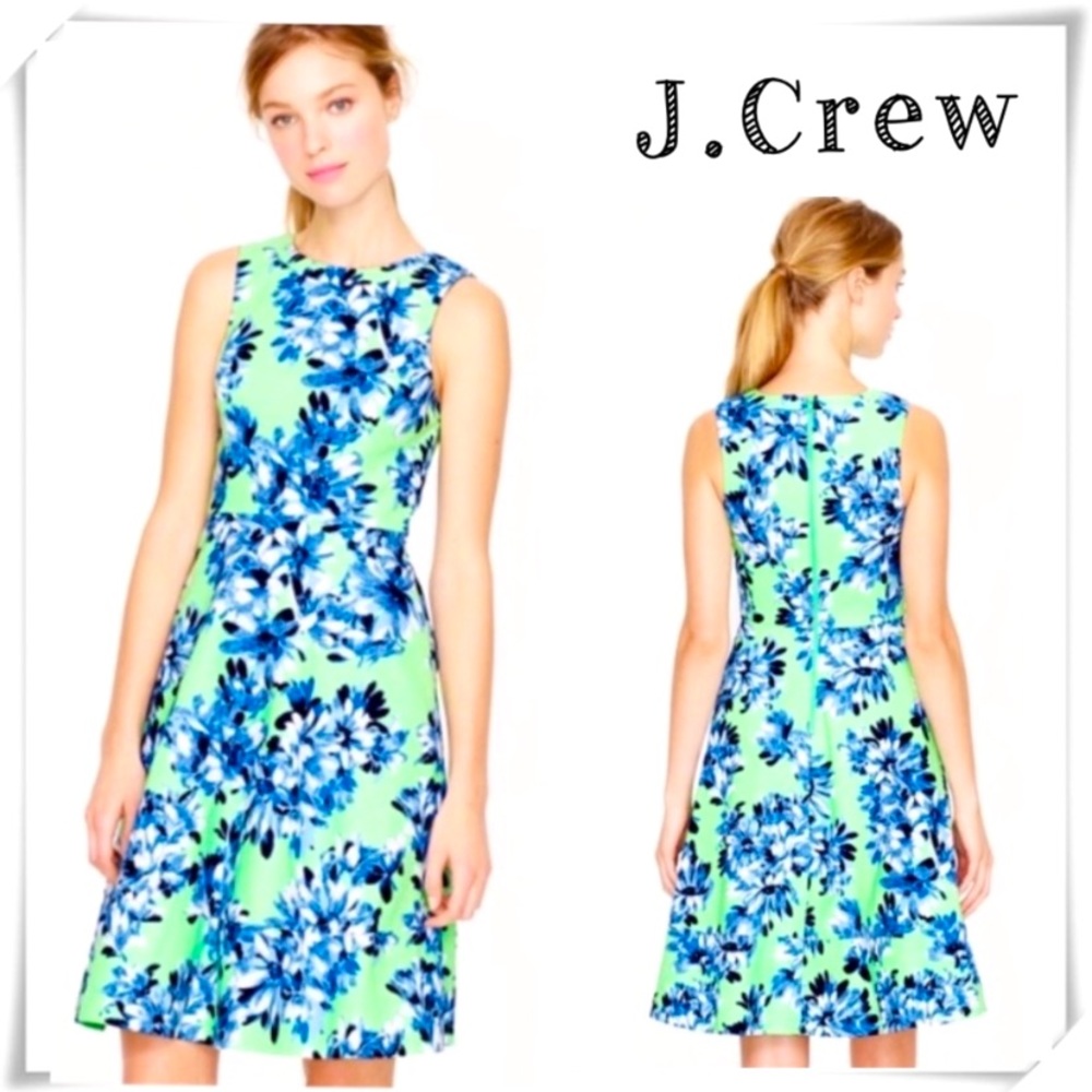 J. CREW 🌸 Neon Green & Blue Floral Dress